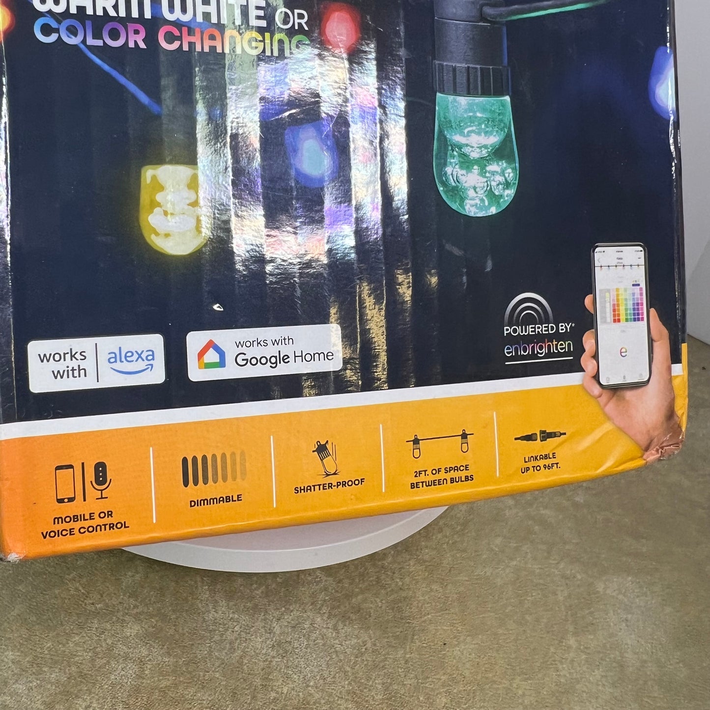 Eco Scapes Wi-Fi LED Shatterproof Cafe Lights 12 Bulbs 24 Feet 62 Colors