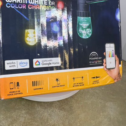 Eco Scapes Wi-Fi LED Shatterproof Cafe Lights 12 Bulbs 24 Feet 62 Colors