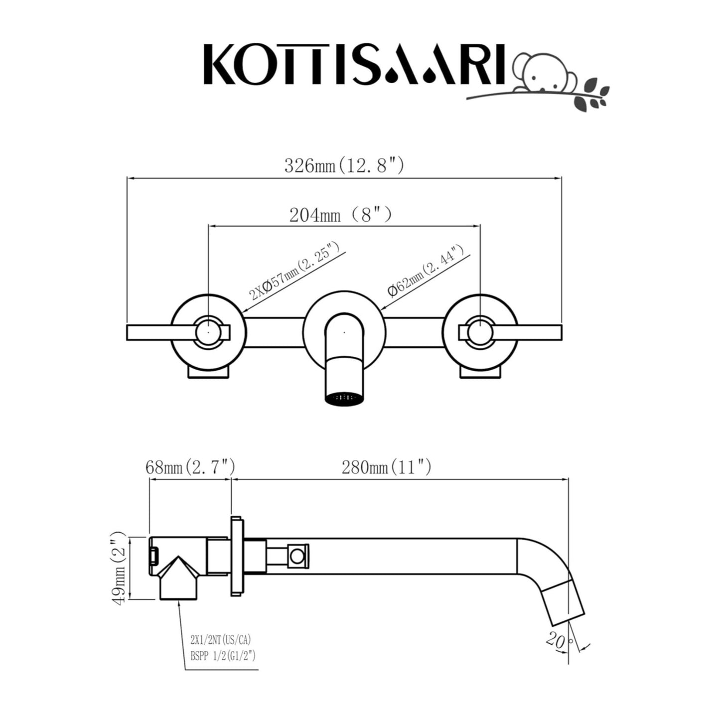 Kottisaari Wall Mount Tub Filler With Box