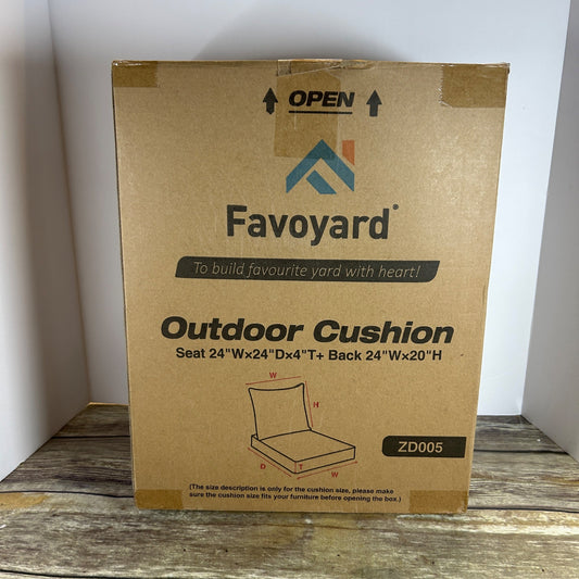 Favoyard Outdoor Cushion 24"W X 24"D X 4"T Seat & 24"W X 20"H Back ZD005 New Open Box