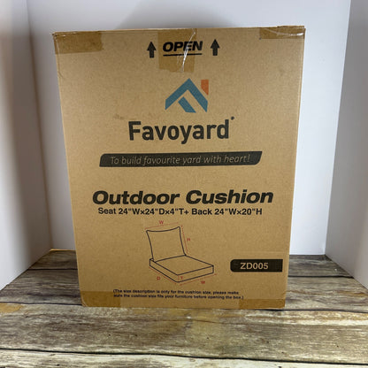 Favoyard Outdoor Cushion 24"W X 24"D X 4"T Seat & 24"W X 20"H Back ZD005 New Open Box