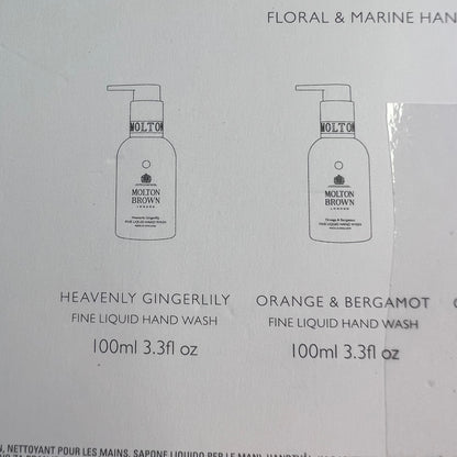 NIB New Molton Brown 4 x 3.3 oz. Floral & Marine Hand Gift Set Fine Liquid Hand Wash