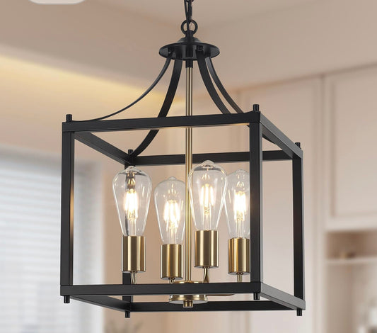 NIOB New Febeleven Gold 4-Light Farmhouse Chandelier Kitchen Entryway