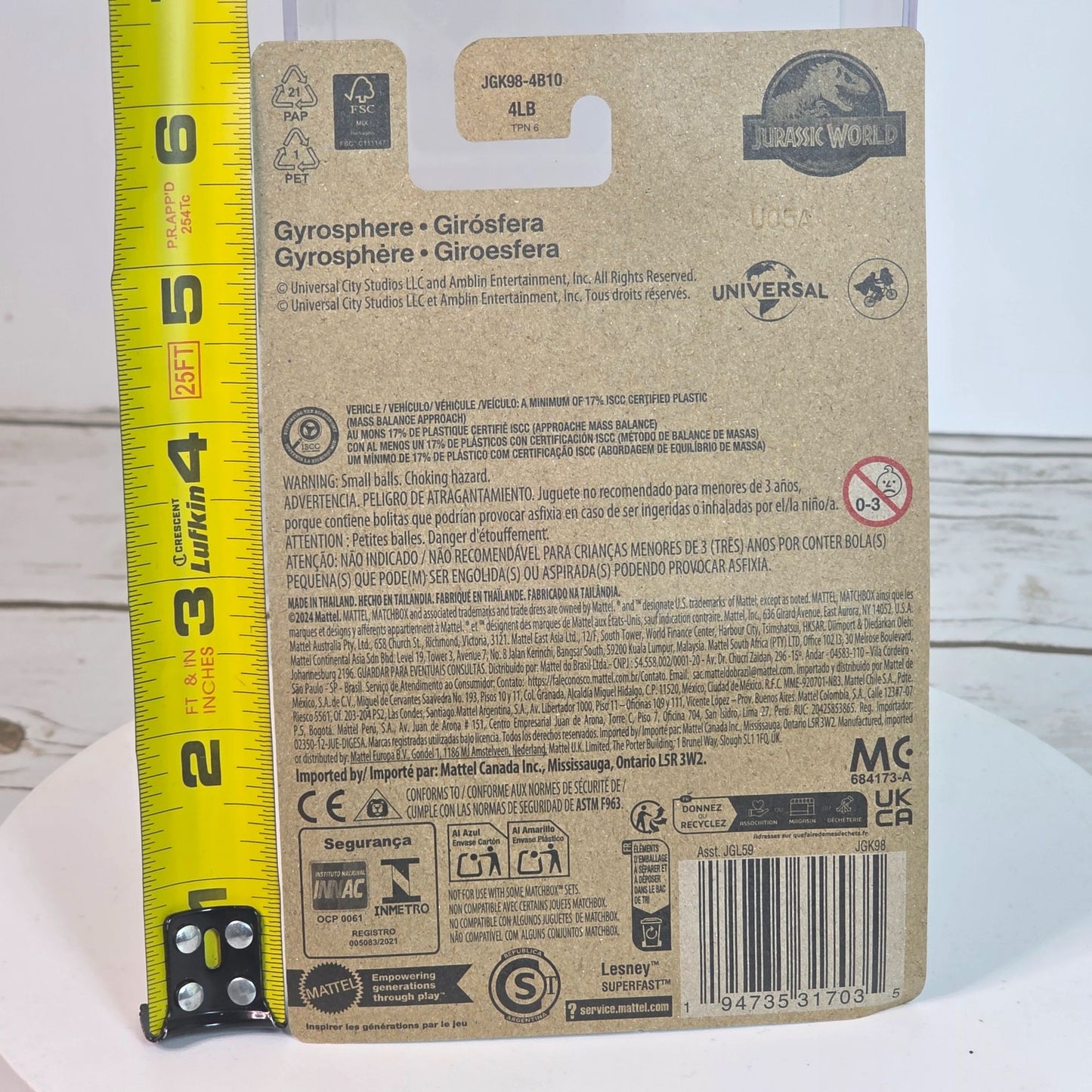 2025 Matchbox Jurassic World Rebirth Gyrosphere Toy - Blue & Clear For Kids 3+ - JGL59