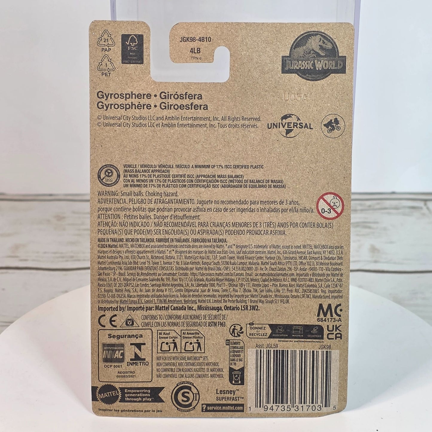 2025 Matchbox Jurassic World Rebirth Gyrosphere Toy - Blue & Clear For Kids 3+ - JGL59