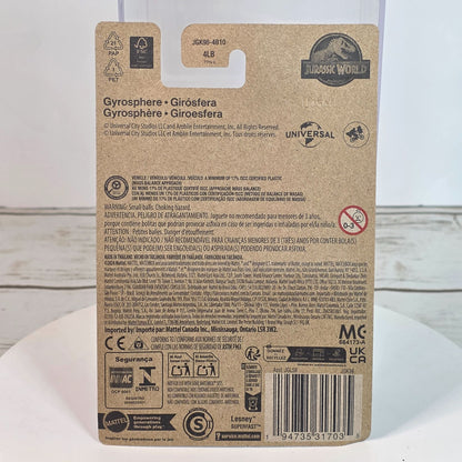 2025 Matchbox Jurassic World Rebirth Gyrosphere Toy - Blue & Clear For Kids 3+ - JGL59