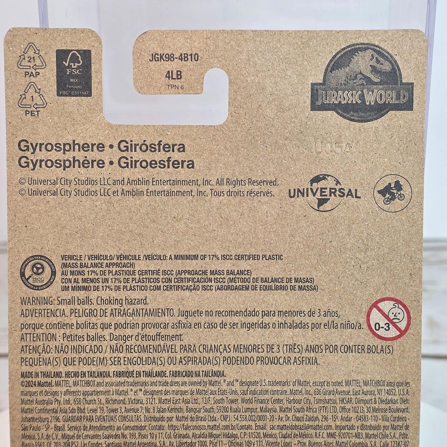 2025 Matchbox Jurassic World Rebirth Gyrosphere Toy - Blue & Clear For Kids 3+ - JGL59