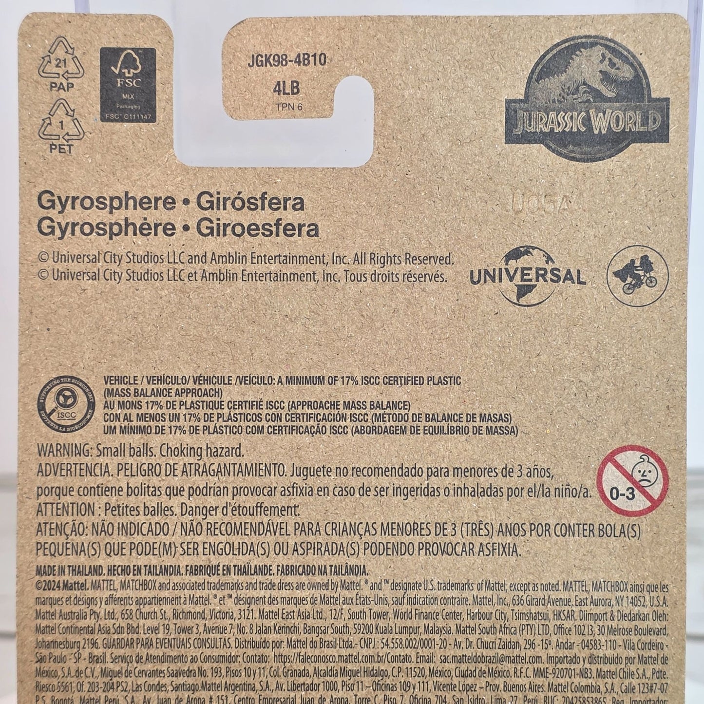 2025 Matchbox Jurassic World Rebirth Gyrosphere Toy - Blue & Clear For Kids 3+ - JGL59