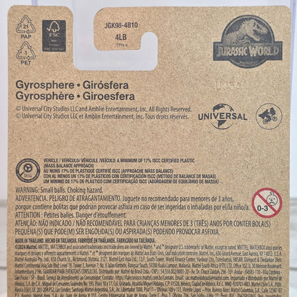 2025 Matchbox Jurassic World Rebirth Gyrosphere Toy - Blue & Clear For Kids 3+ - JGL59