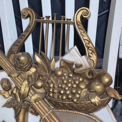 Vtg 1971 Syroco Gold Musical Wall Plaque Lute Lyre Mandolin Decor #7236