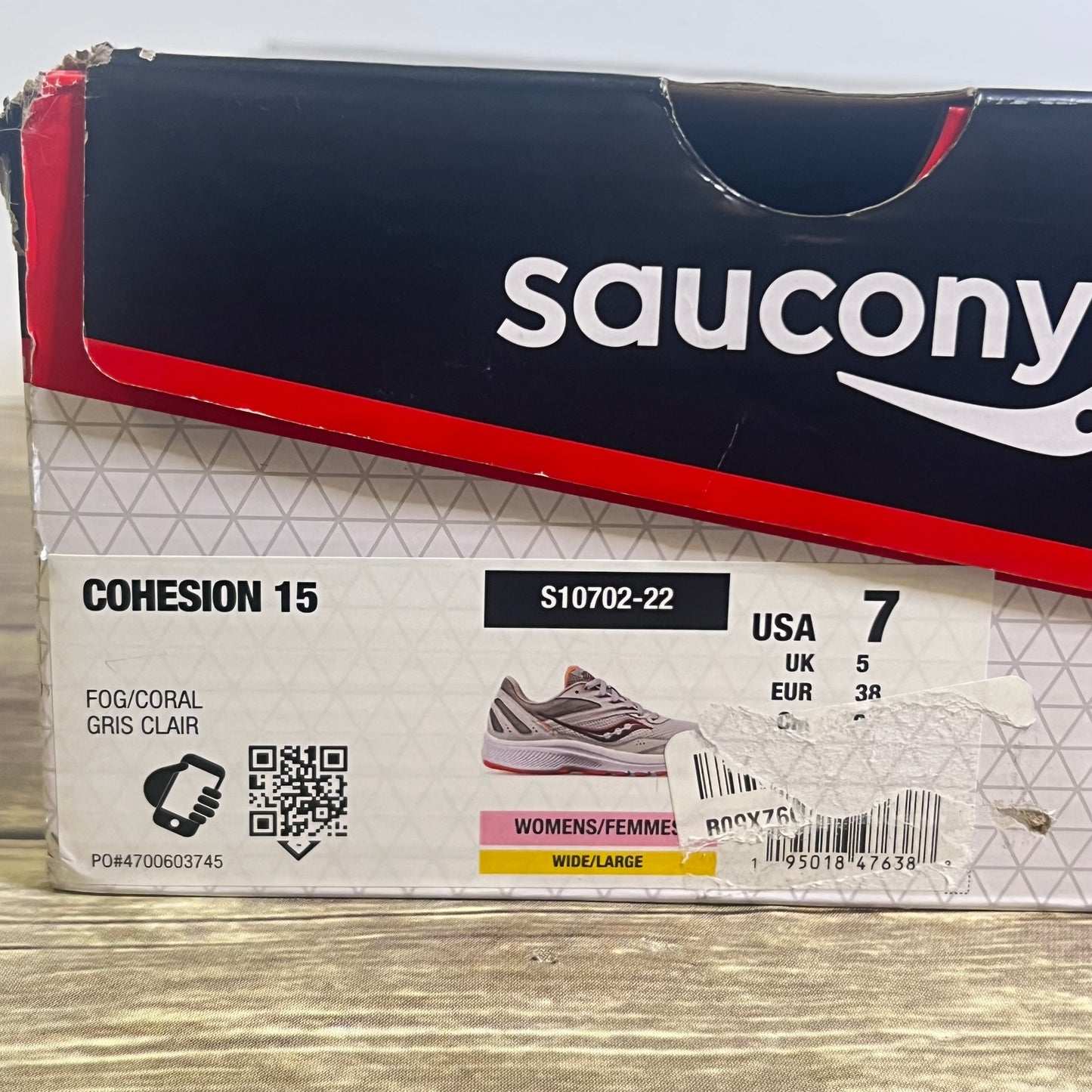 Saucony Cohesion 15 Fog/Coral S10702-22 Women’s 7 Wide