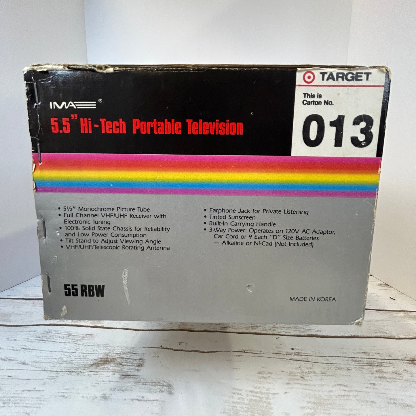 Vintage 1989 IMA 5.5” Hi-Tech Portable Television Black & White TV 55RWB