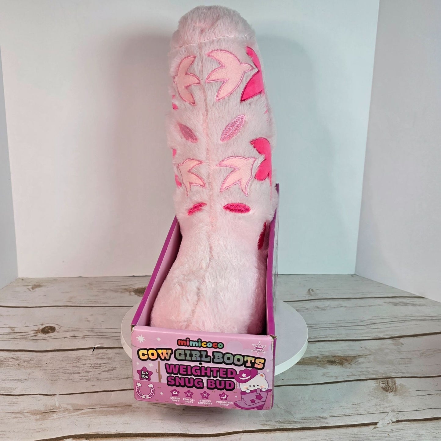 Mimicoco Cowgirl Boots Weighted Snug Bud Plush Pillow 2.6 Lbs Stress Support Pink