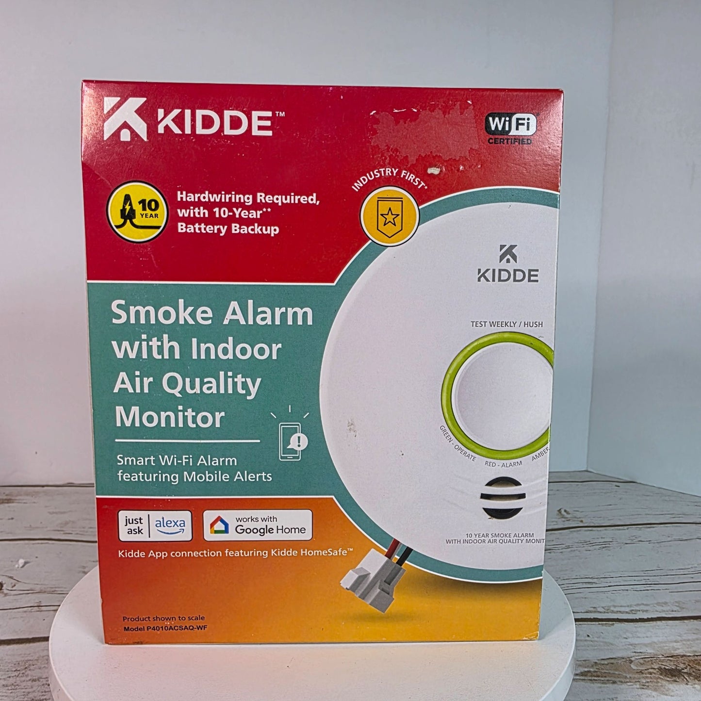 Kidde Smoke Alarm With Indoor Air Quality Monitor Wi-Fi Smart Alarm Mobile Alerts Alexa & Google Home Compatible 10-Year Battery