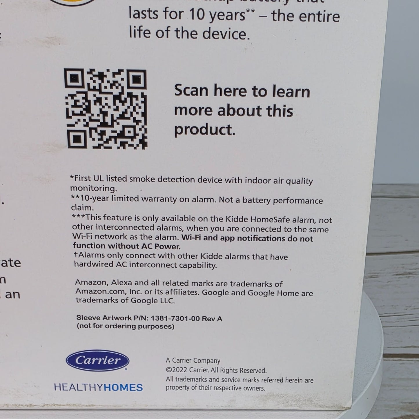 Kidde Smoke Alarm With Indoor Air Quality Monitor Wi-Fi Smart Alarm Mobile Alerts Alexa & Google Home Compatible 10-Year Battery