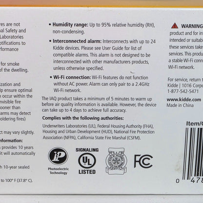 Kidde Smoke Alarm With Indoor Air Quality Monitor Wi-Fi Smart Alarm Mobile Alerts Alexa & Google Home Compatible 10-Year Battery