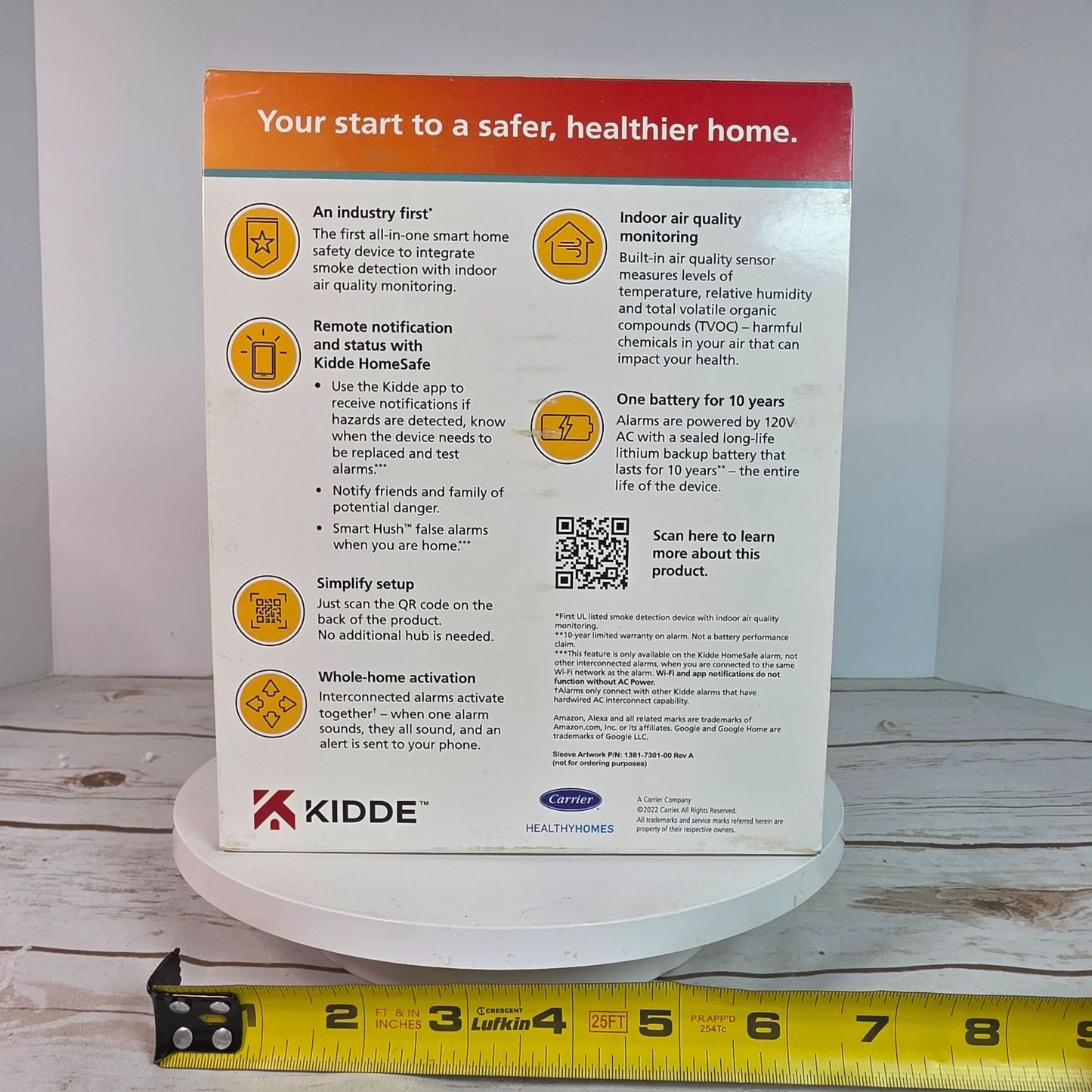 Kidde Smoke Alarm With Indoor Air Quality Monitor Wi-Fi Smart Alarm Mobile Alerts Alexa & Google Home Compatible 10-Year Battery