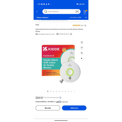 Kidde Smoke Alarm With Indoor Air Quality Monitor Wi-Fi Smart Alarm Mobile Alerts Alexa & Google Home Compatible 10-Year Battery