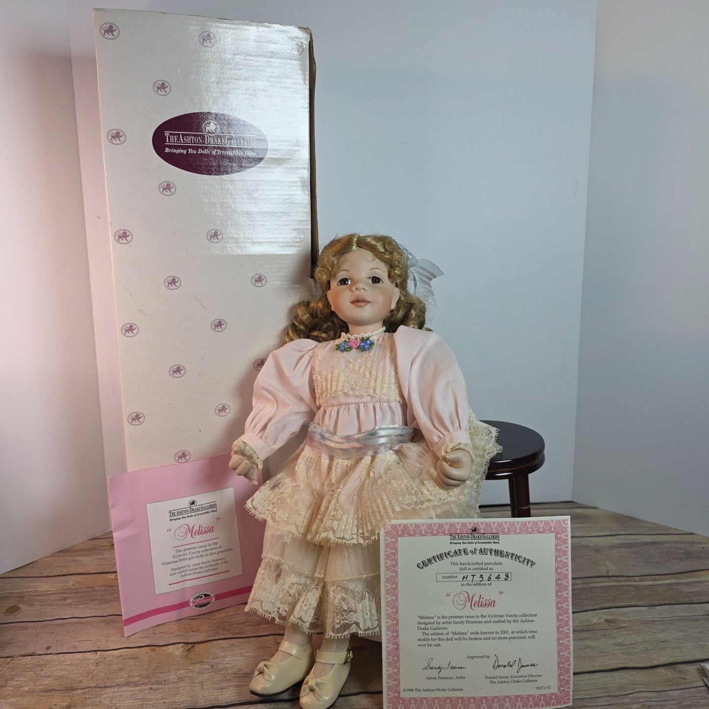 Melissa Victorian Vanity Porcelain Doll By Sandy Freeman With Stand & COA