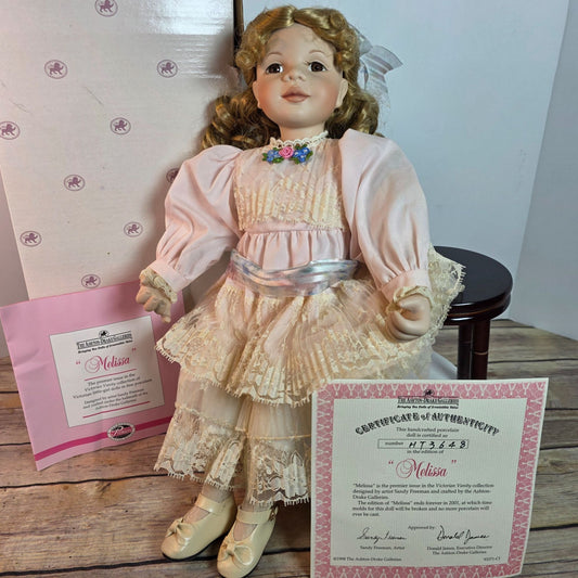 Melissa Victorian Vanity Porcelain Doll By Sandy Freeman With Stand & COA