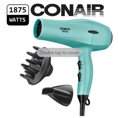 Conair Hair Dryer Velvet Touch 1875 Watts With Ionic & Tourmaline Ceramic Technology Includes Diffuser & Concentrator 3 Heat/2 Speed Setting