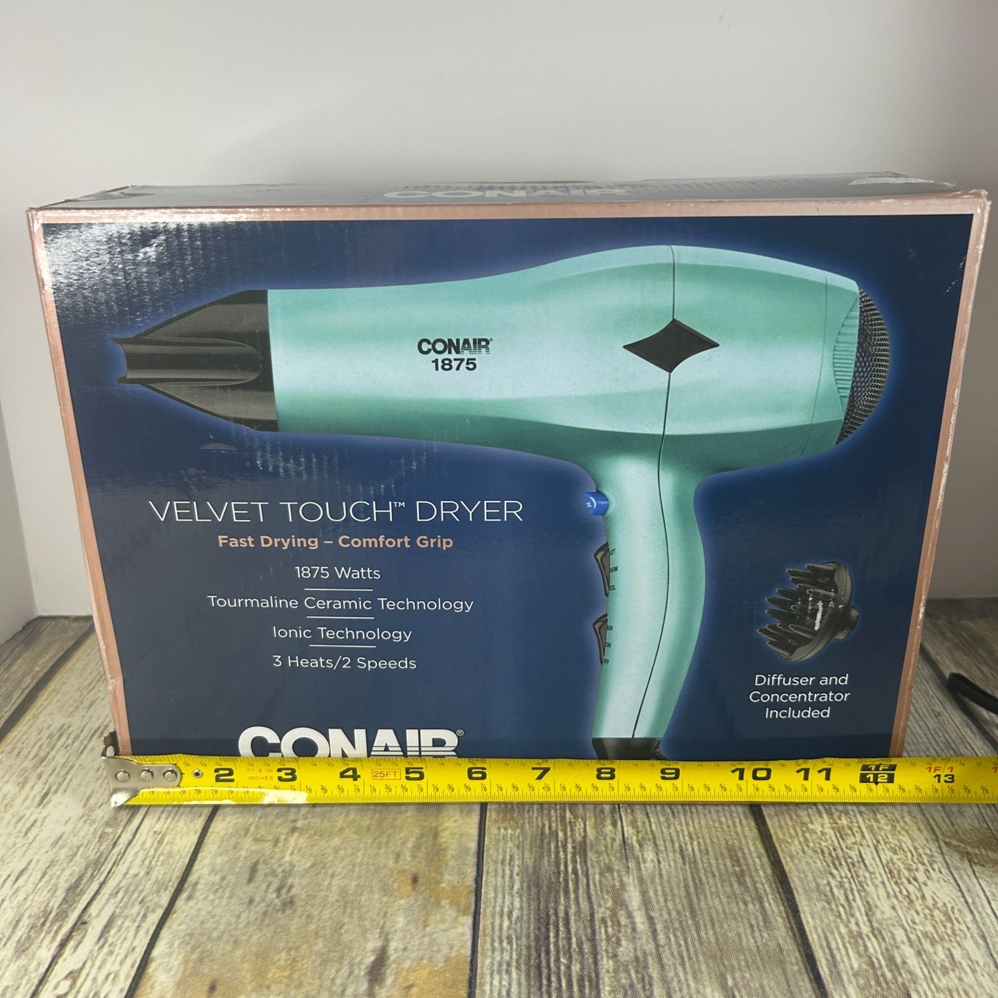 Conair Hair Dryer Velvet Touch 1875 Watts With Ionic & Tourmaline Ceramic Technology Includes Diffuser & Concentrator 3 Heat/2 Speed Setting