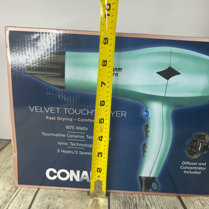 Conair Hair Dryer Velvet Touch 1875 Watts With Ionic & Tourmaline Ceramic Technology Includes Diffuser & Concentrator 3 Heat/2 Speed Setting