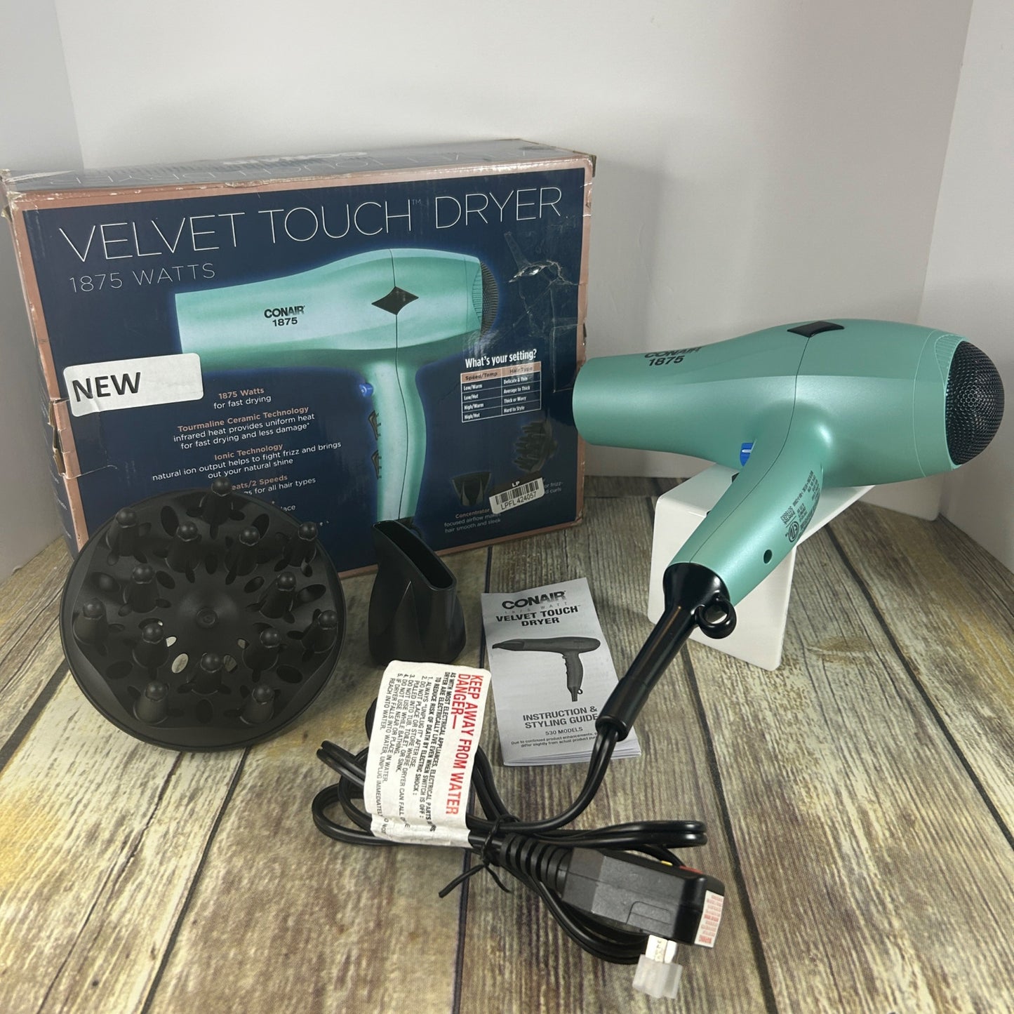 Conair Hair Dryer Velvet Touch 1875 Watts With Ionic & Tourmaline Ceramic Technology Includes Diffuser & Concentrator 3 Heat/2 Speed Setting
