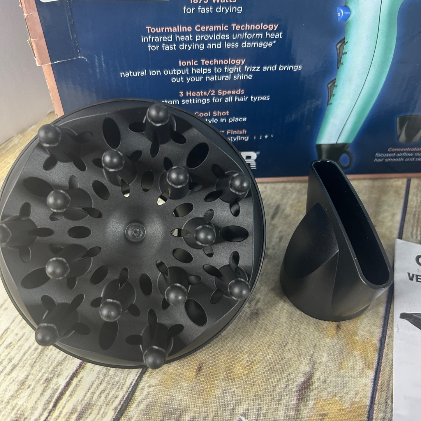 Conair Hair Dryer Velvet Touch 1875 Watts With Ionic & Tourmaline Ceramic Technology Includes Diffuser & Concentrator 3 Heat/2 Speed Setting