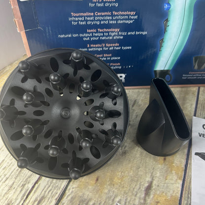 Conair Hair Dryer Velvet Touch 1875 Watts With Ionic & Tourmaline Ceramic Technology Includes Diffuser & Concentrator 3 Heat/2 Speed Setting