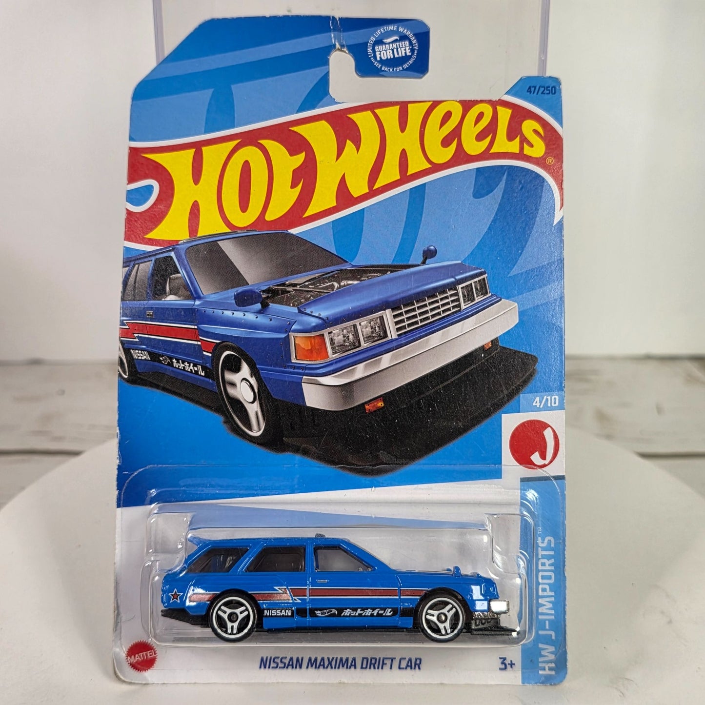 Hot Wheels HW J-Imports Nissan Maxima Drift Car 47/250 Limited Lifetime Warranty Die-Cast Blue & Red Details 3+