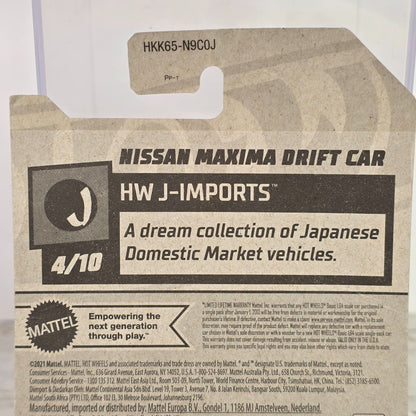 Hot Wheels HW J-Imports Nissan Maxima Drift Car 47/250 Limited Lifetime Warranty Die-Cast Blue & Red Details 3+