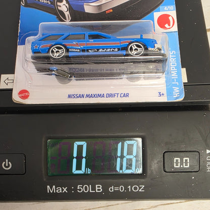Hot Wheels HW J-Imports Nissan Maxima Drift Car 47/250 Limited Lifetime Warranty Die-Cast Blue & Red Details 3+