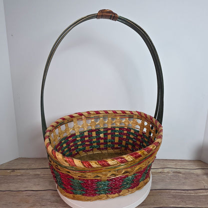 Handmade Multicolor Woven Basket With Handle
