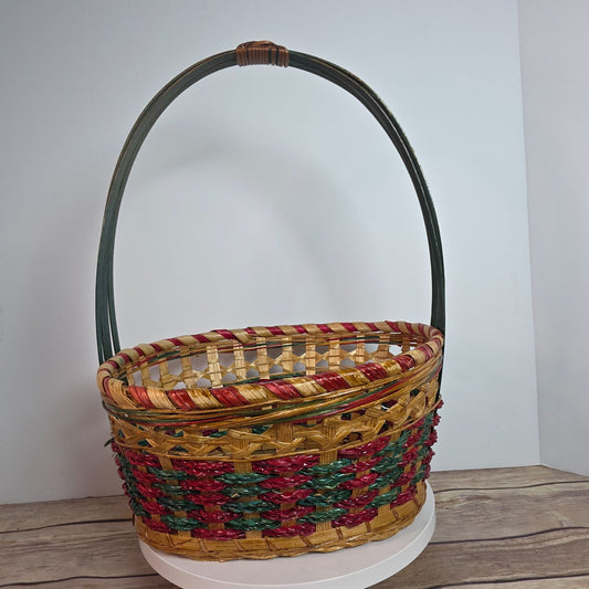 Handmade Multicolor Woven Basket With Handle