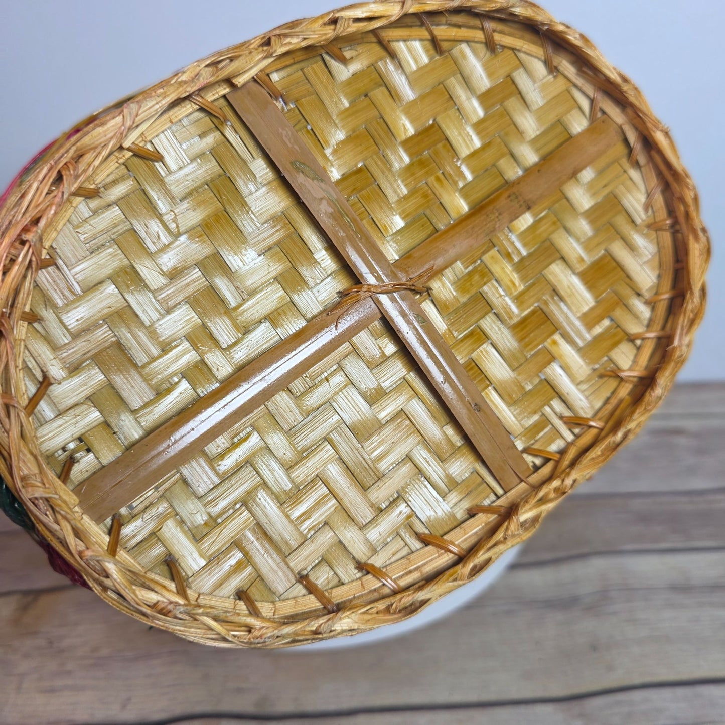 Handmade Multicolor Woven Basket With Handle