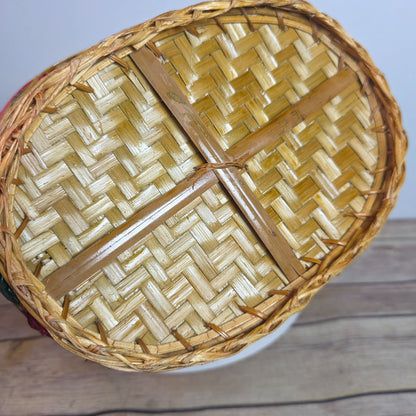 Handmade Multicolor Woven Basket With Handle