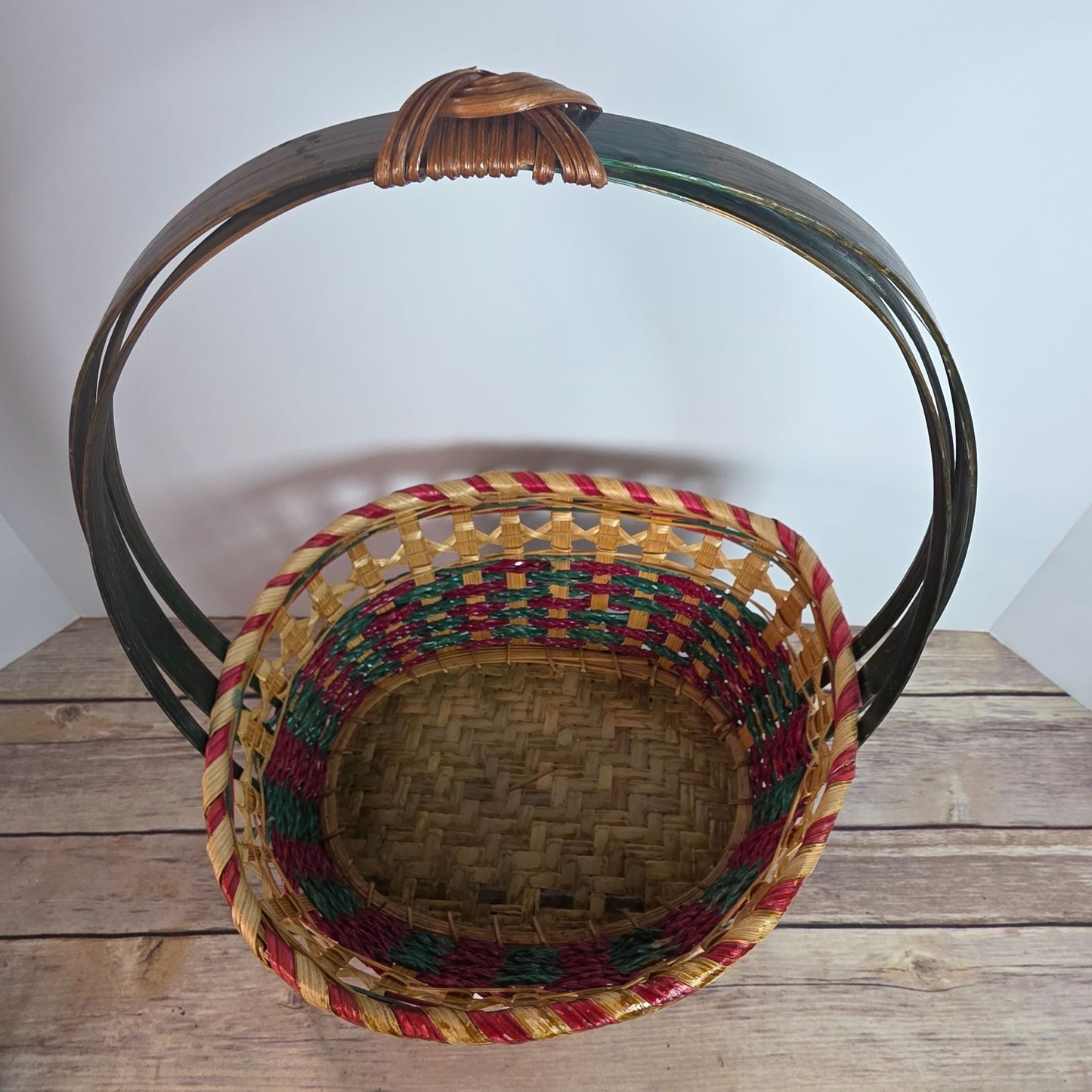 Handmade Multicolor Woven Basket With Handle
