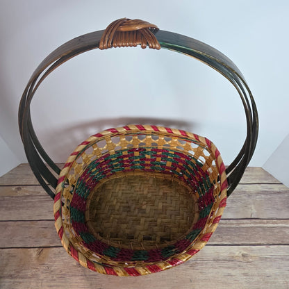 Handmade Multicolor Woven Basket With Handle