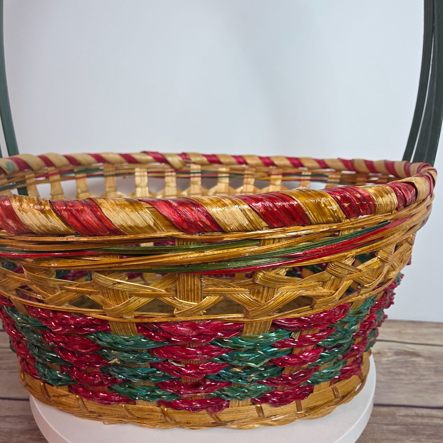 Handmade Multicolor Woven Basket With Handle