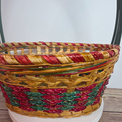 Handmade Multicolor Woven Basket With Handle