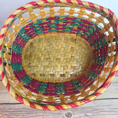 Handmade Multicolor Woven Basket With Handle