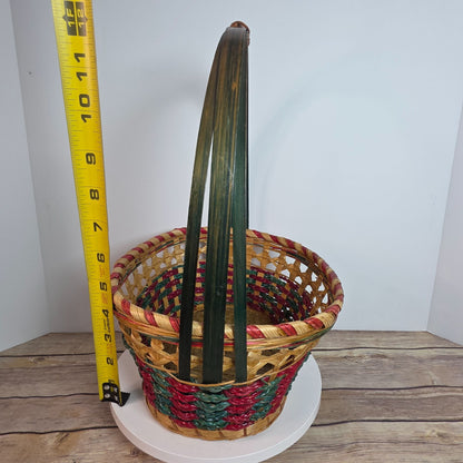 Handmade Multicolor Woven Basket With Handle