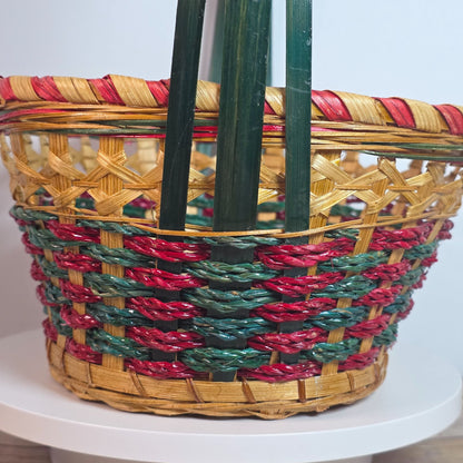 Handmade Multicolor Woven Basket With Handle