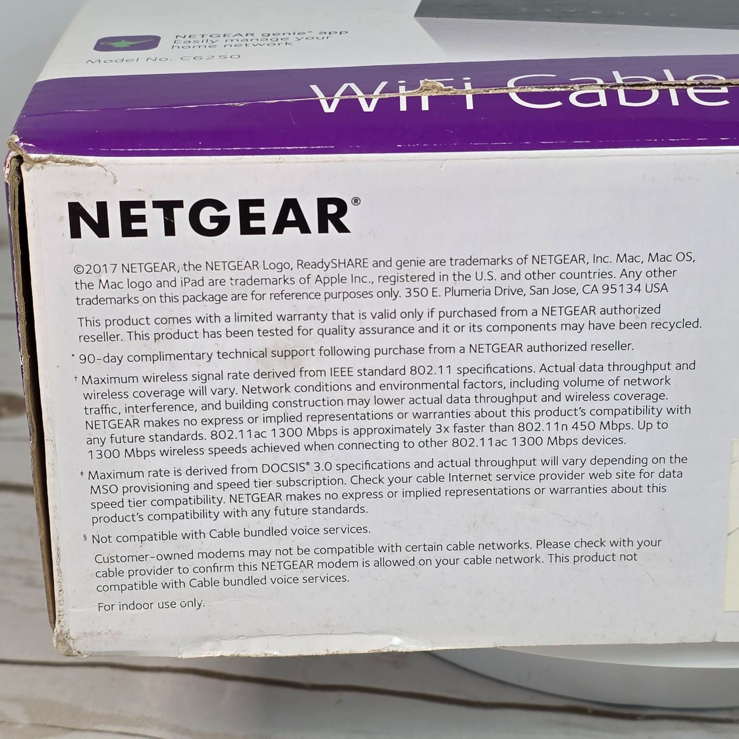 Netgear AC1600 WiFi Cable Modem Router C6250 Dual Band Gigabit - Up To 680 Mbps Speed