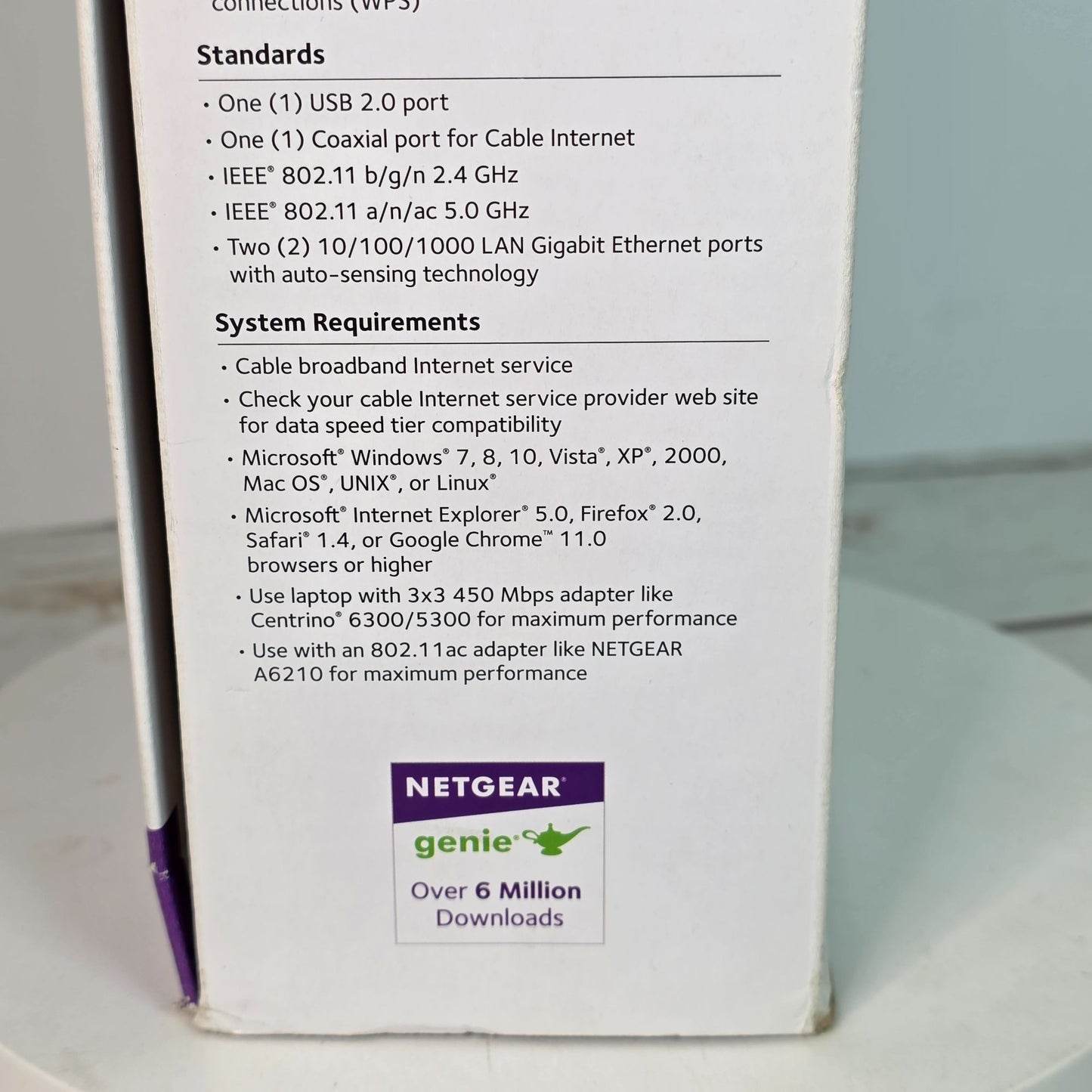 Netgear AC1600 WiFi Cable Modem Router C6250 Dual Band Gigabit - Up To 680 Mbps Speed