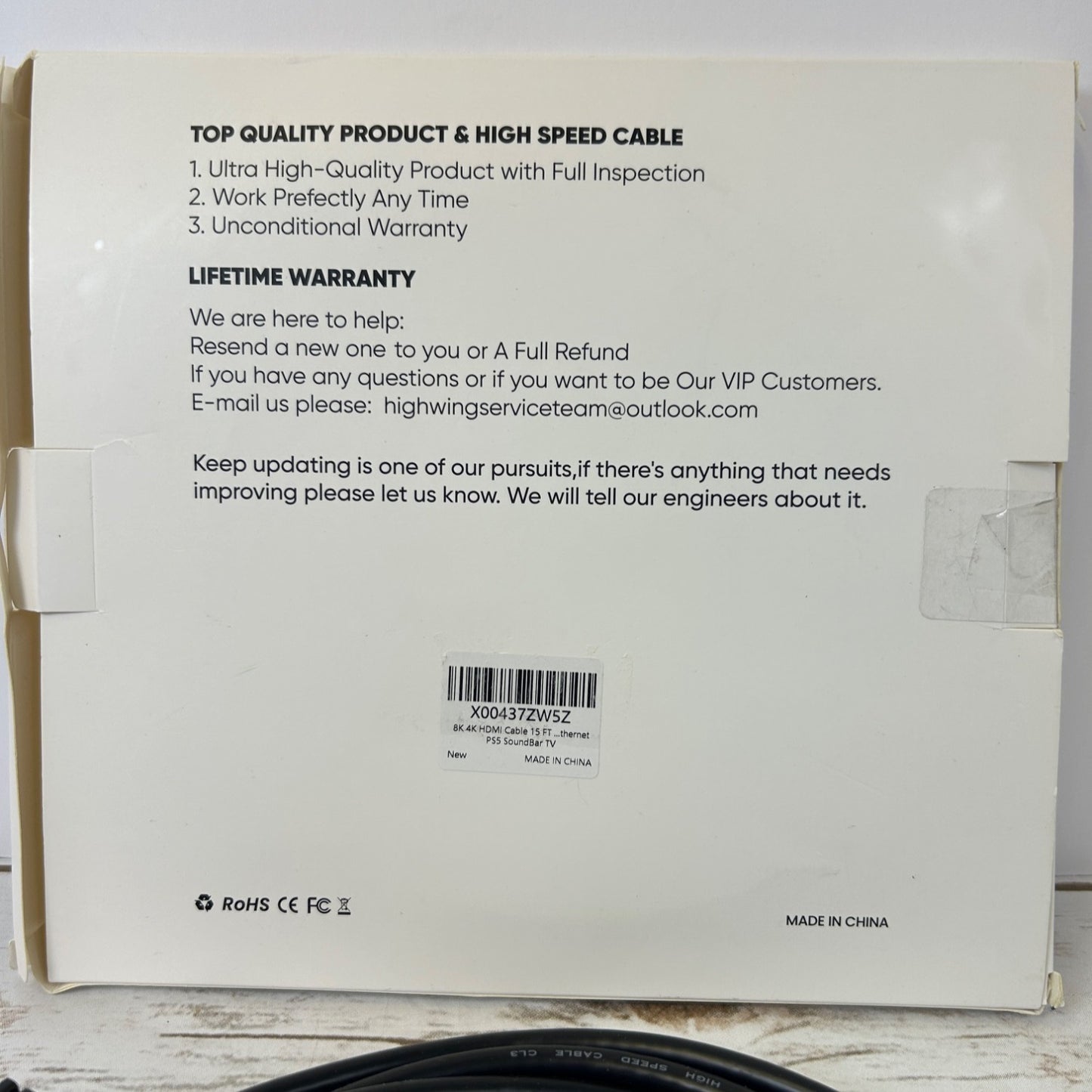 Highwings 8K HDMI Cable 15FT High Speed For Gaming & Streaming With Box