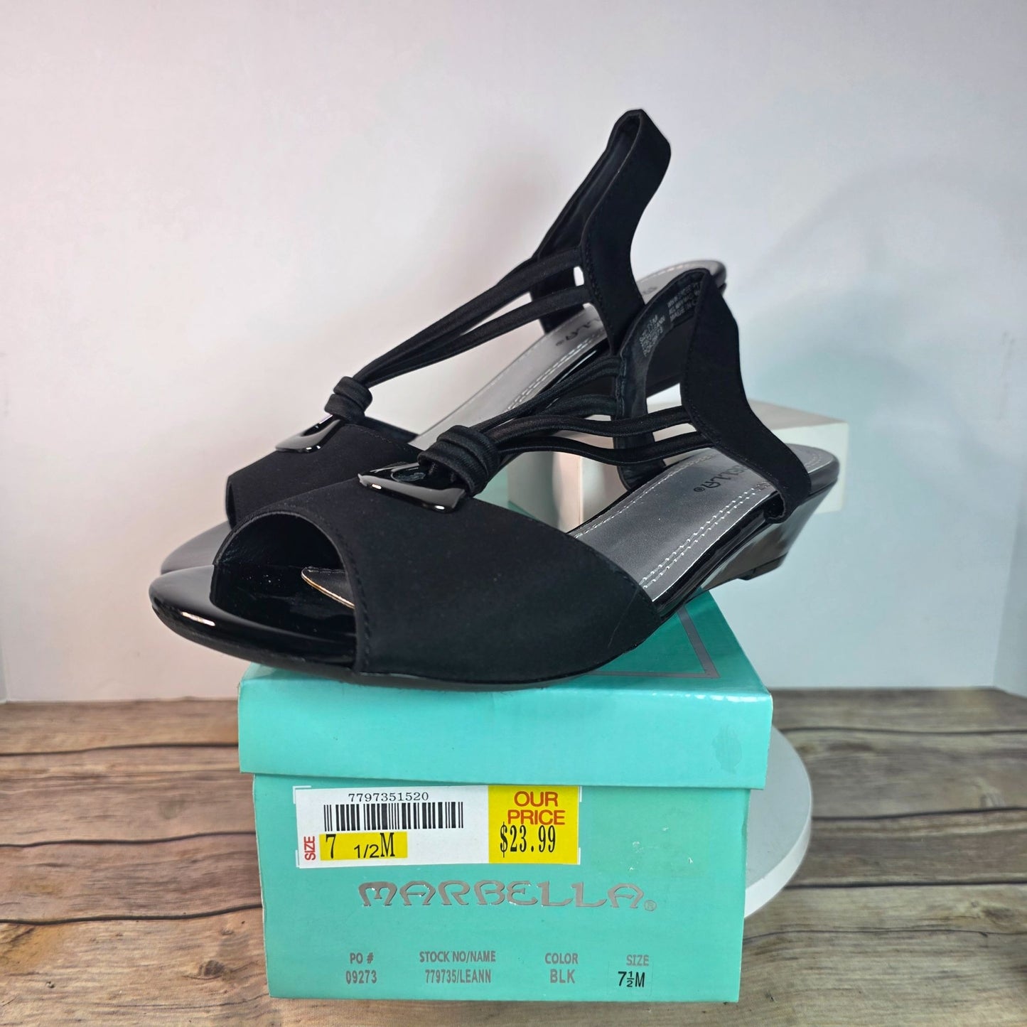 Marbella Womens Black Open-Toe Slingback Sandals  7.5M  All Man-Made Materials
