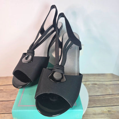 Marbella Womens Black Open-Toe Slingback Sandals  7.5M  All Man-Made Materials