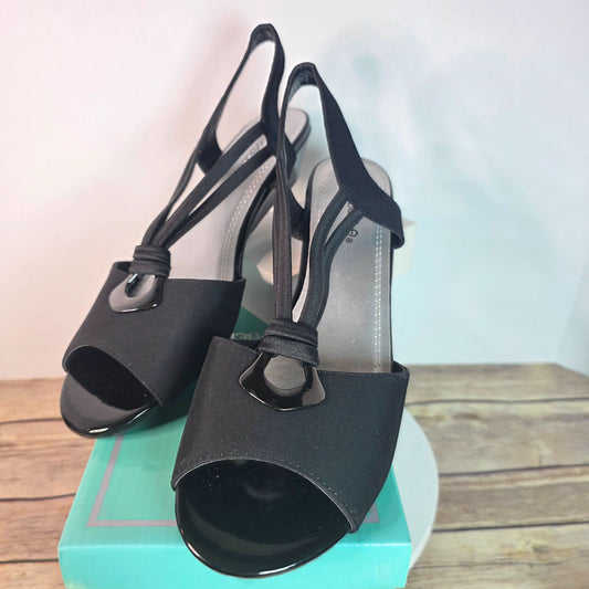 Marbella Womens Black Open-Toe Slingback Sandals  7.5M  All Man-Made Materials